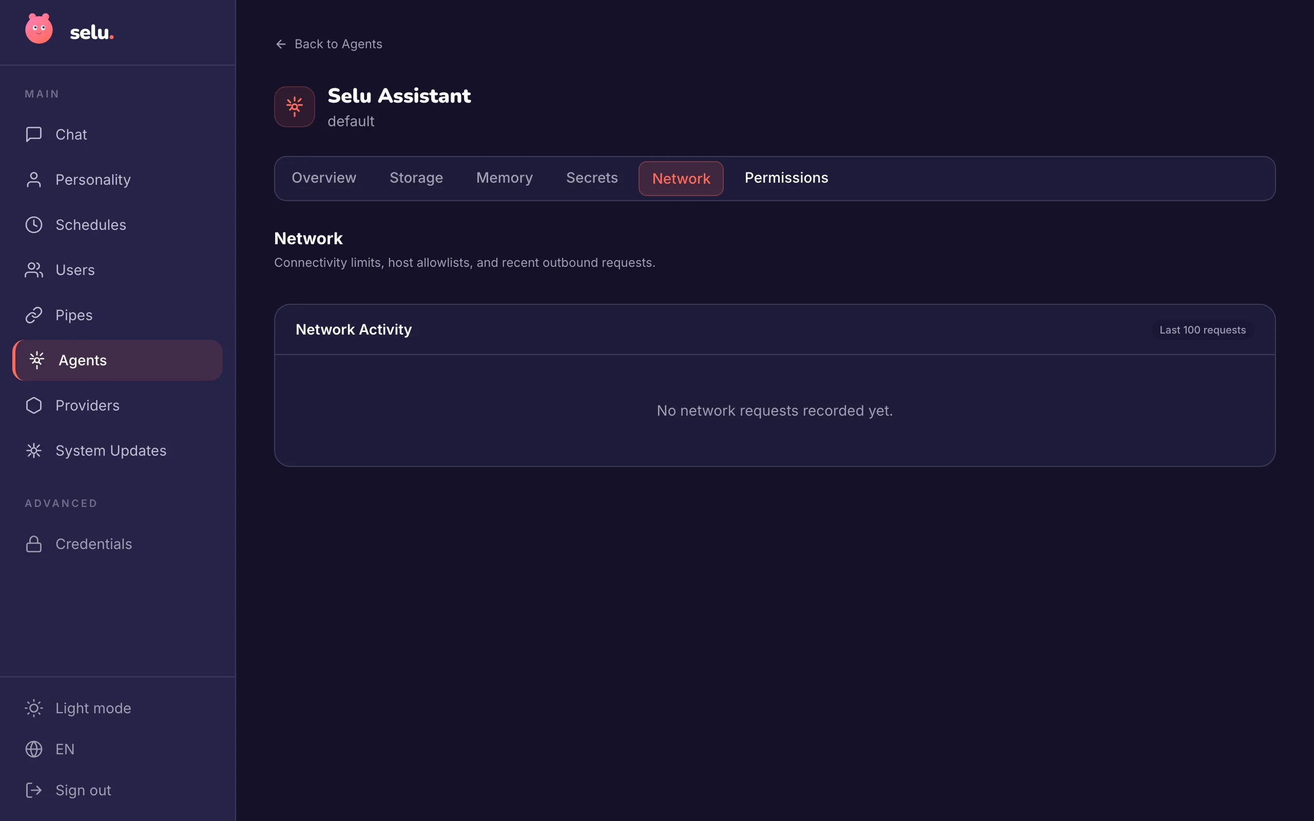 Network activity tab showing outbound request logging