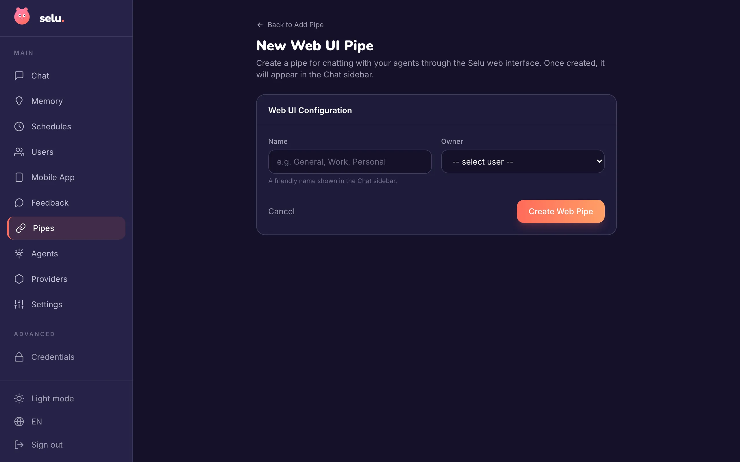 Create Web Pipe