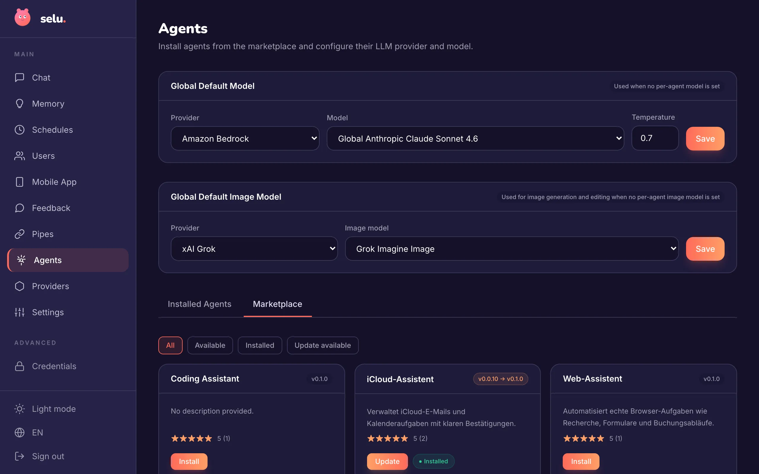 Marketplace tab