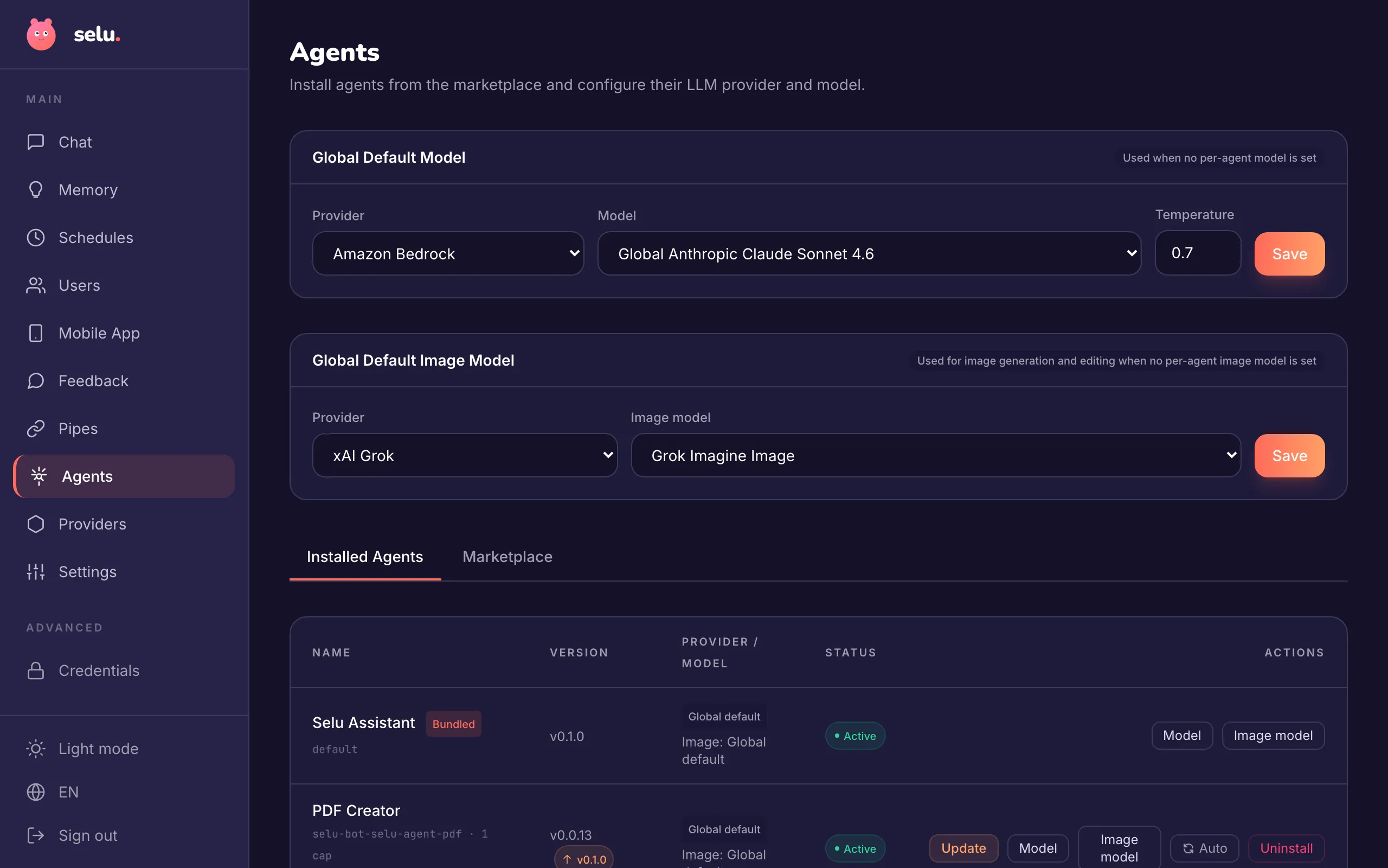 Sidebar — Agents