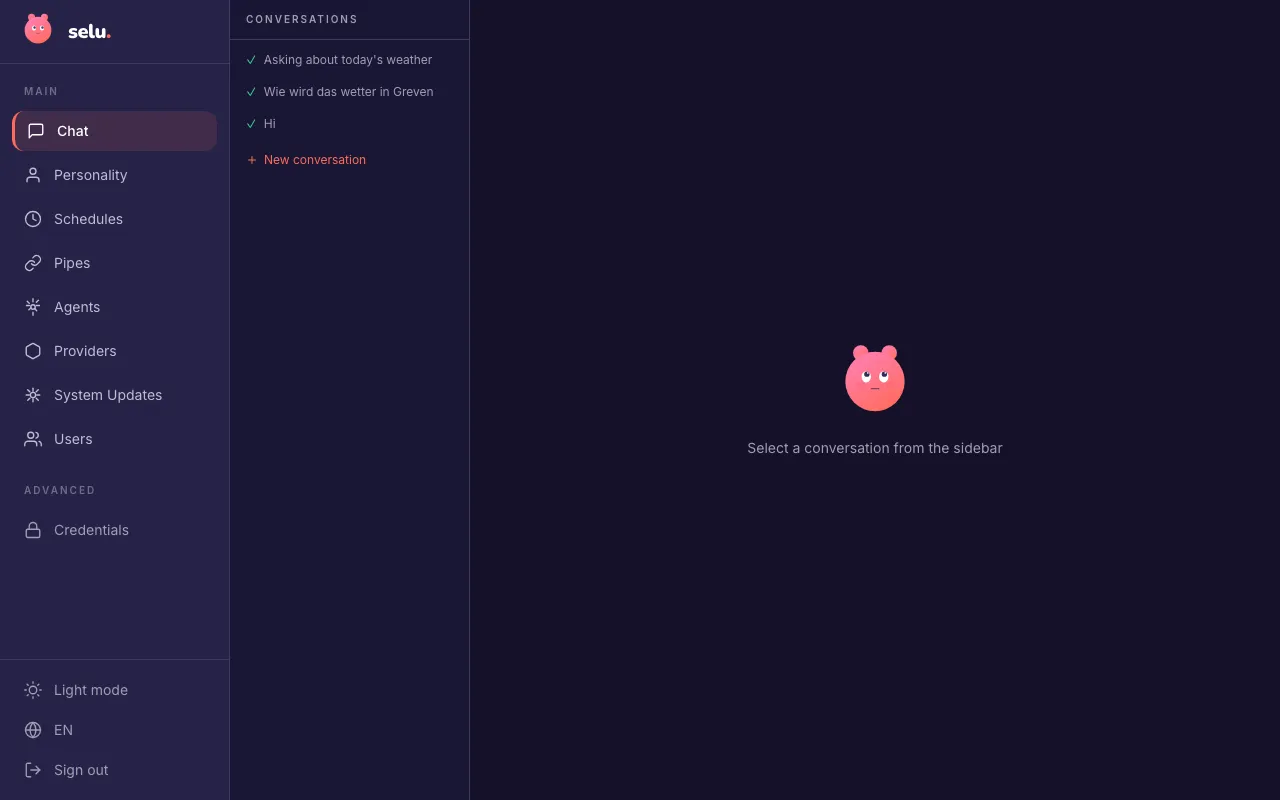 The web chat interface showing the conversation sidebar and chat area.